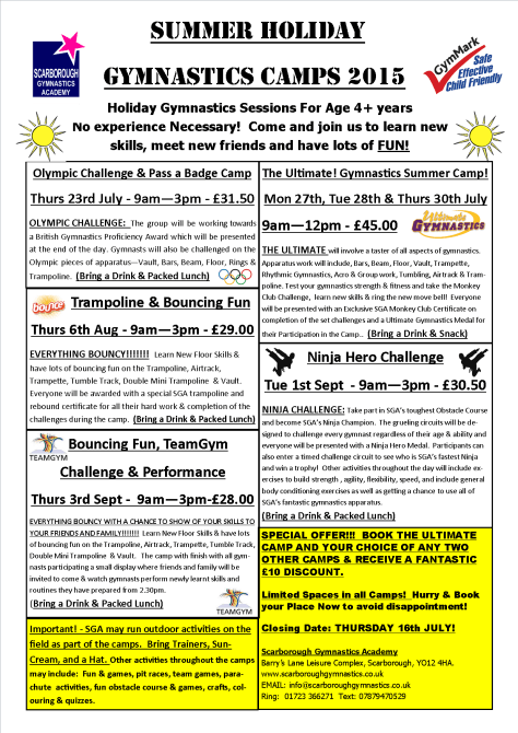 SGA Summer Gymnastics Camps 2015
