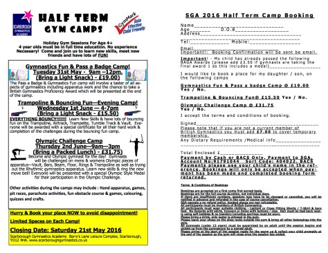 SGA May Half Term Gymnastics Camps 2016
