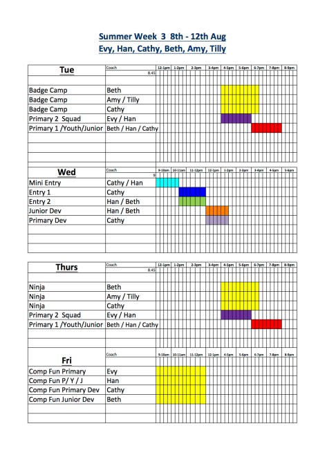 Summer Holiday Timetable Week 3