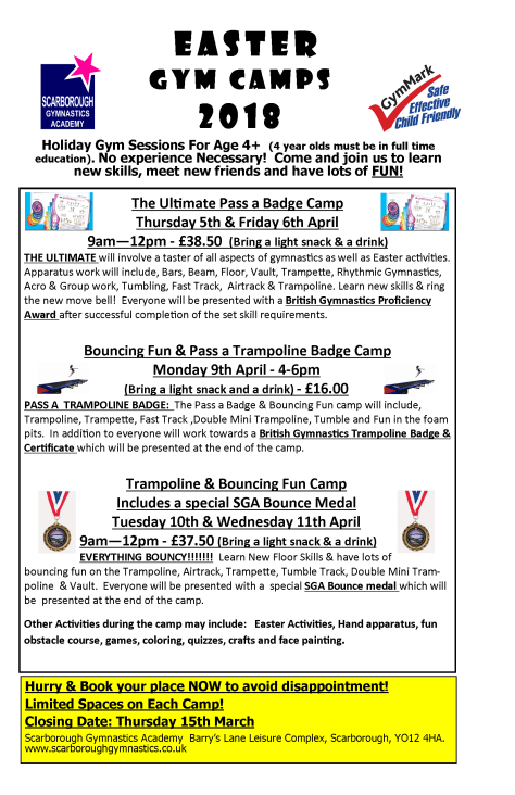 SGA Easter Camps 2018 Booking Form to email