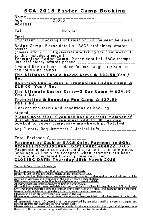 SGA Easter Camps 2018 Booking Form to email 2