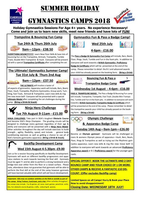 Summer Gymnastics Camps 2018