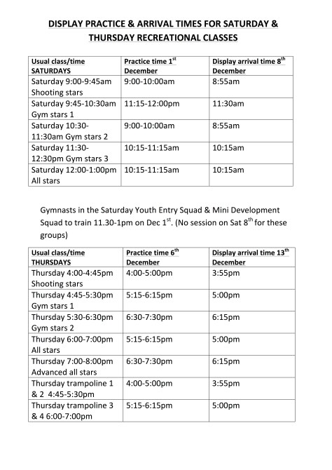 updated christmas times thursday and saturday
